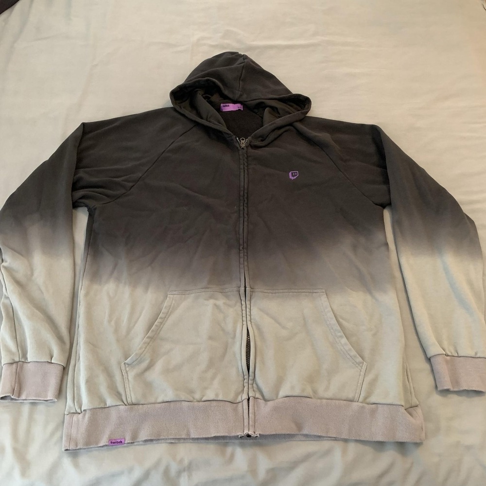 Twitch Hoodie Mens 3XL Gray Full Zip Fleece‎ Ombre Gradient Logo Sweatshirt